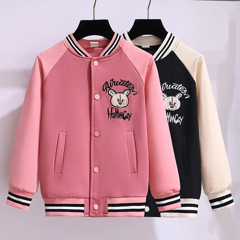 Girls New Fashionable Cartoon Baseball Suit Coat Big Kids Girls Western Style Academic Style Jacket Cardigan - Image 2